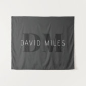 Modern Donkergrijs & Zwart bewerkbare naam & monog Wandkleed (Voorkant (horizontaal))