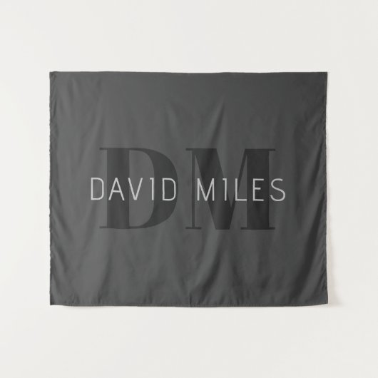 Modern Donkergrijs & Zwart bewerkbare naam & monog Wandkleed (Voorkant (horizontaal))