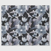 Modern donkergrijs zwart wit floraal inpakpapier (Vlak)