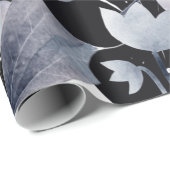 Modern donkergrijs zwart wit floraal inpakpapier (Rol Hoek)