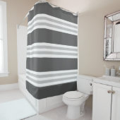 Modern donkergrijze streep douchegordijn (In situ)