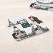 Modern Donkergroen 4 Fotogalerij en Monogram Kartonnen Onderzetters (Schuin)