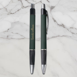 Modern Donkergroen Chic Gold Script Monogram Pen