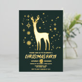 Modern donkergroen en goud elegant herten kerstfee folie uitnodiging (Staand Voorkant)