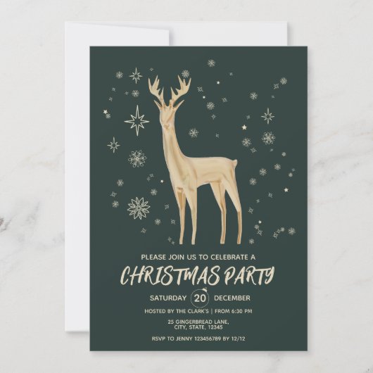 Modern donkergroen en goud elegant herten kerstfee kaart (Voorkant)