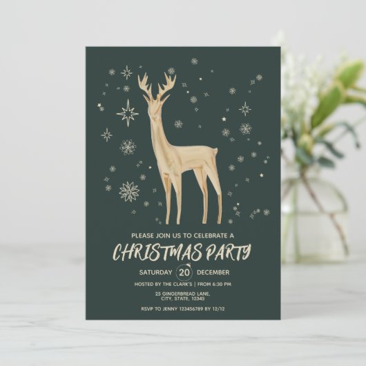Modern donkergroen en goud elegant herten kerstfee kaart (Staand voorkant)