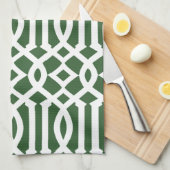 Modern donkergroen en wit trellis patroon theedoek (Quarter Fold)