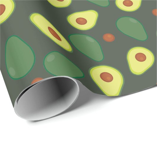 Modern donkergroen geel avocado fruit patroon cadeaupapier (Rol Hoek)