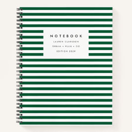 Modern donkergroen gestreept notitieboek