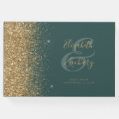 Modern Donkergroen Goud Glitter Script Gastenboek (Voorkant)