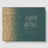 Modern Donkergroen Goud Glitter Script Gastenboek (Voorkant)