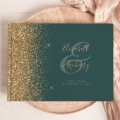 Modern Donkergroen Goud Glitter Script Gastenboek