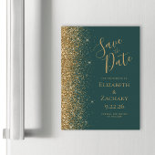 Modern Donkergroen Goud Save the Date Magnetische 