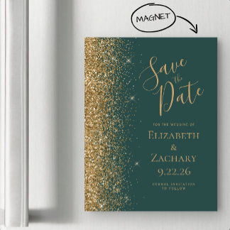Modern Donkergroen Goud Save the Date Magnetische 