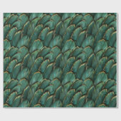 Modern donkergroen gouden veren patroon cadeaupapier (Vlak)