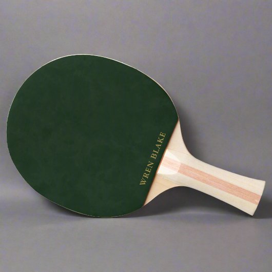 Modern donkergroen leer & gouden scriptnaam tafeltennisbatje
