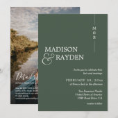 Modern Donkergroen Monogram Foto QR Code Bruiloft Kaart (Voorkant / Achterkant)