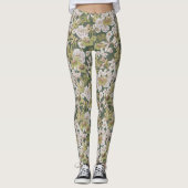 Modern Donkergroen Olijf Bloemenpatroon Gedrukt Leggings (Voorkant)