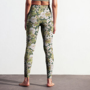Modern Donkergroen Olijf Bloemenpatroon Gedrukt Leggings