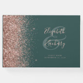 Modern Donkergroen Roos Goud Glitter Script Gastenboek (Voorkant)