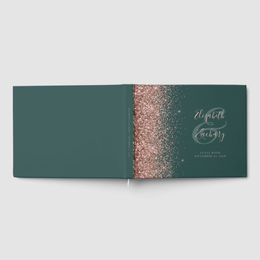Modern Donkergroen Roos Goud Glitter Script Gastenboek (Volledig)