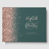 Modern Donkergroen Roos Goud Glitter Script Gastenboek (Voorkant)