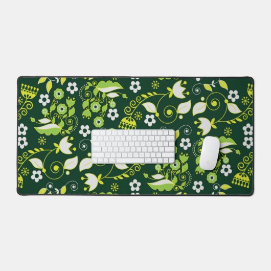 Modern donkergroen Scandinavisch bloemenpatroon Bureaumat (Keyboard & Muis)