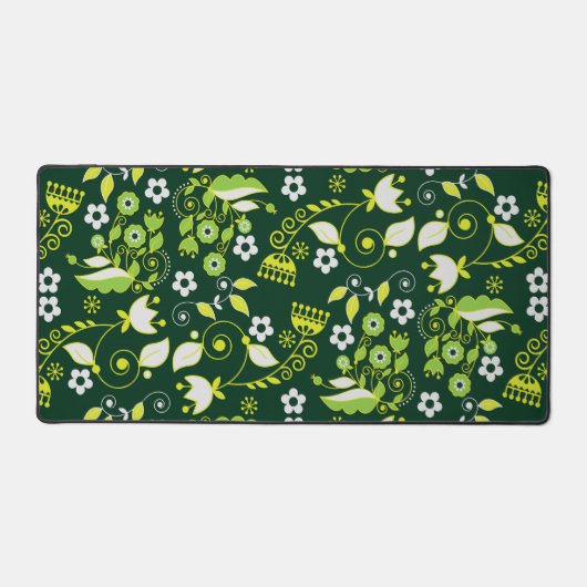 Modern donkergroen Scandinavisch bloemenpatroon Bureaumat (Voorkant)