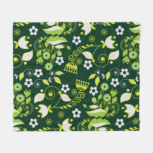 Modern donkergroen Scandinavisch bloemenpatroon Fleece Deken (Voorkant (Horizontaal))