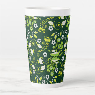 Modern donkergroen Scandinavisch bloemenpatroon Latte Mok