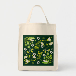 Modern donkergroen Scandinavisch bloemenpatroon Tote Bag