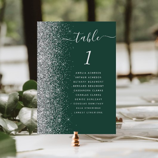 Modern Donkergroen Zilver Glitter Bruiloft Kaart