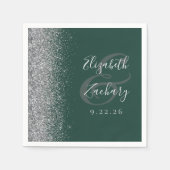 Modern Donkergroen Zilver Glitter Bruiloft Servett Servet (Voorkant)