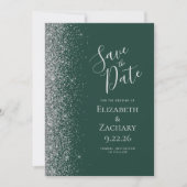 Modern Donkergroen Zilver Glitter Save the Date Aankondiging (Voorkant)
