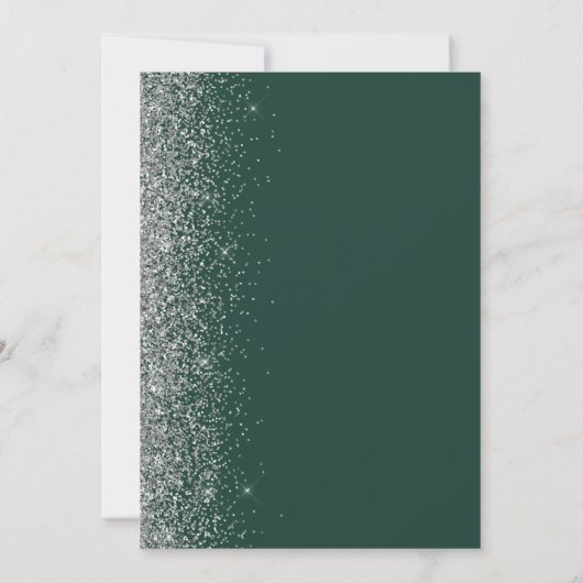 Modern Donkergroen Zilver Glitter Save the Date Aankondiging (Achterkant)