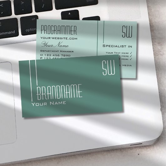 Modern donkerlicht Blauwgroen met Initialen Profes Visitekaartje