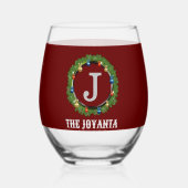 Modern donkerrood grijs monogram wijnglas zonder voet (Voorkant)