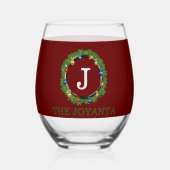 Modern donkerrood grijs monogram wijnglas zonder voet (Achterkant)