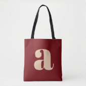 Modern donkerrood vet retro monogram Initiaal Tote Bag (Voorkant)