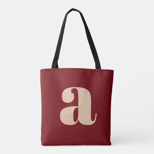 Modern donkerrood vet retro monogram Initiaal Tote Bag (Achterkant)
