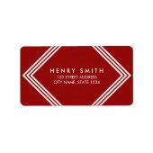 Modern Donkerrood & Wit Grenzen Geometrisch Adres Etiket (Voorkant)