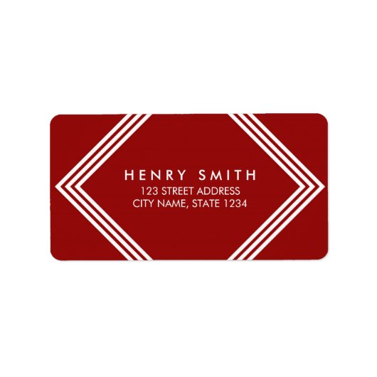 Modern Donkerrood & Wit Grenzen Geometrisch Adres Etiket (Voorkant)