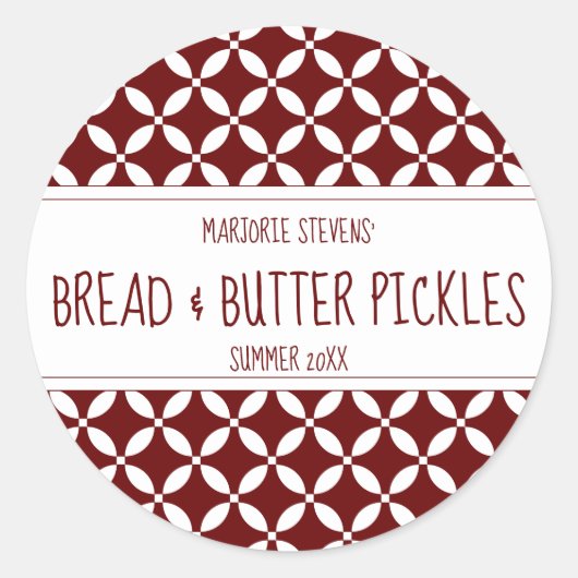 Modern Donkerrood & Wit Inblikjesetiket Ronde Sticker (Voorkant)
