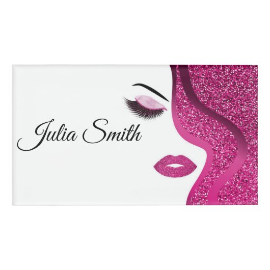 Modern Donkerroze met Glitter Effect Naambadge (Voorkant)