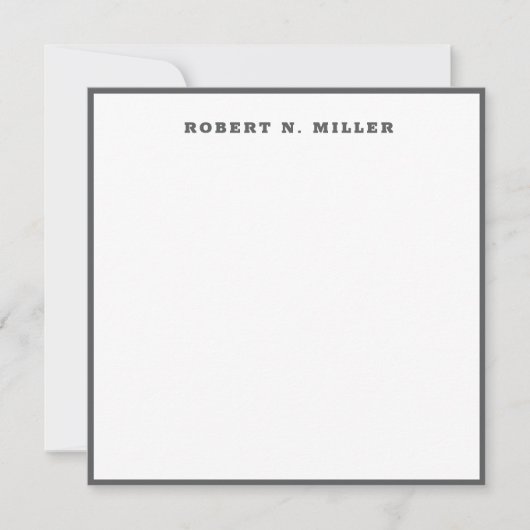 Modern donkerstaal grijs border monogram notitiekaartje (Voorkant)