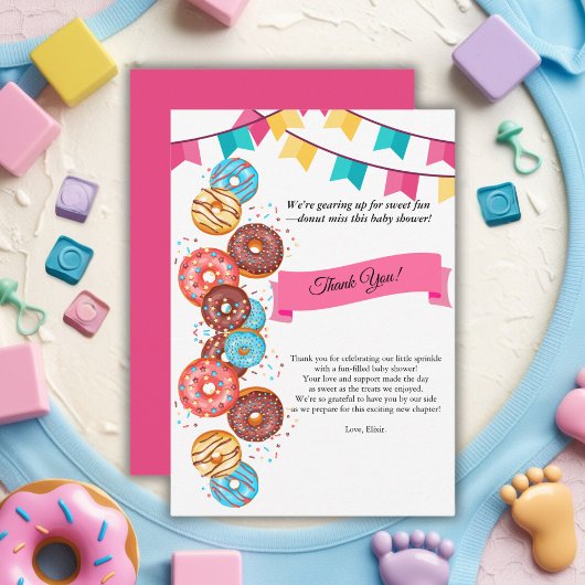 Modern Donut Baby Sprinkles Baby shower Bedankkaart