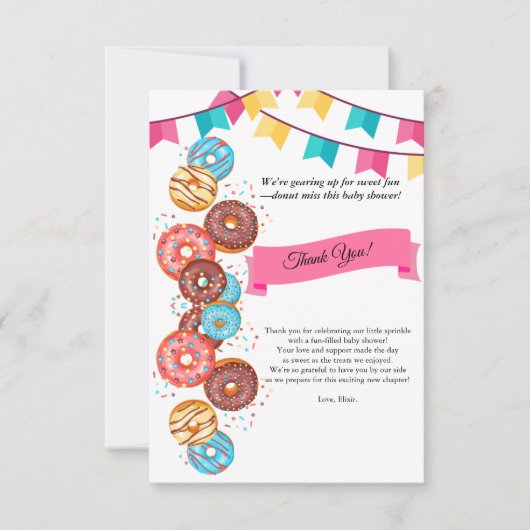 Modern Donut Baby Sprinkles Baby shower Bedankkaart (Voorkant)