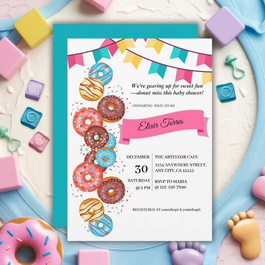 Modern Donut Baby Sprinkles Baby shower Kaart