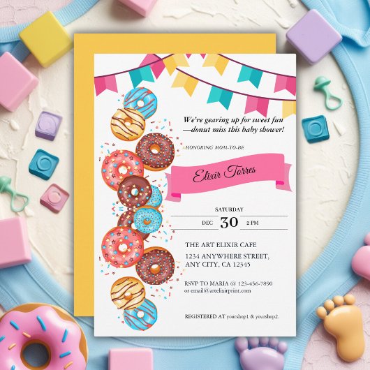 Modern Donut Baby Sprinkles Baby shower Kaart