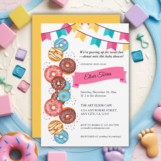 Modern Donut Baby Sprinkles Baby shower Uitnodigin Kaart